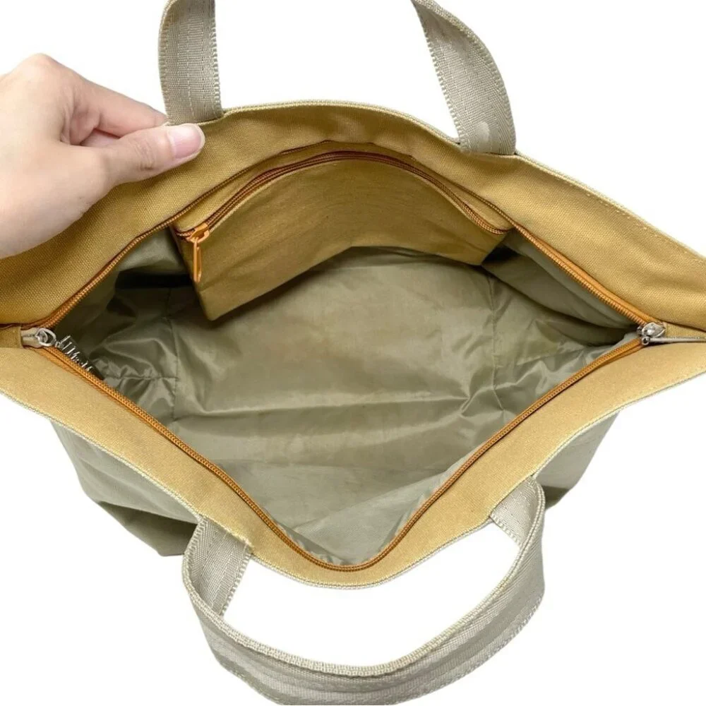 Max Mara Natural Tan Canvas Top Handle Bag